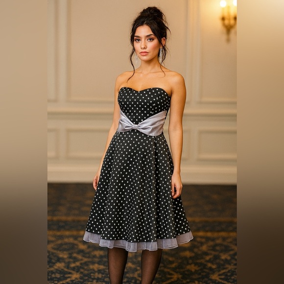 Superstition New York Dresses & Skirts - Superstition New York Vintage Strapless black and white  polka dot dress size 4